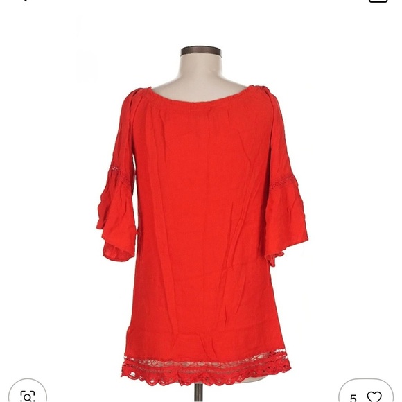 Flying Tomato Bright Red Tunic with Lace Accents Dress Size Medium 3/4 Sleeve , - Picture 2 of 3